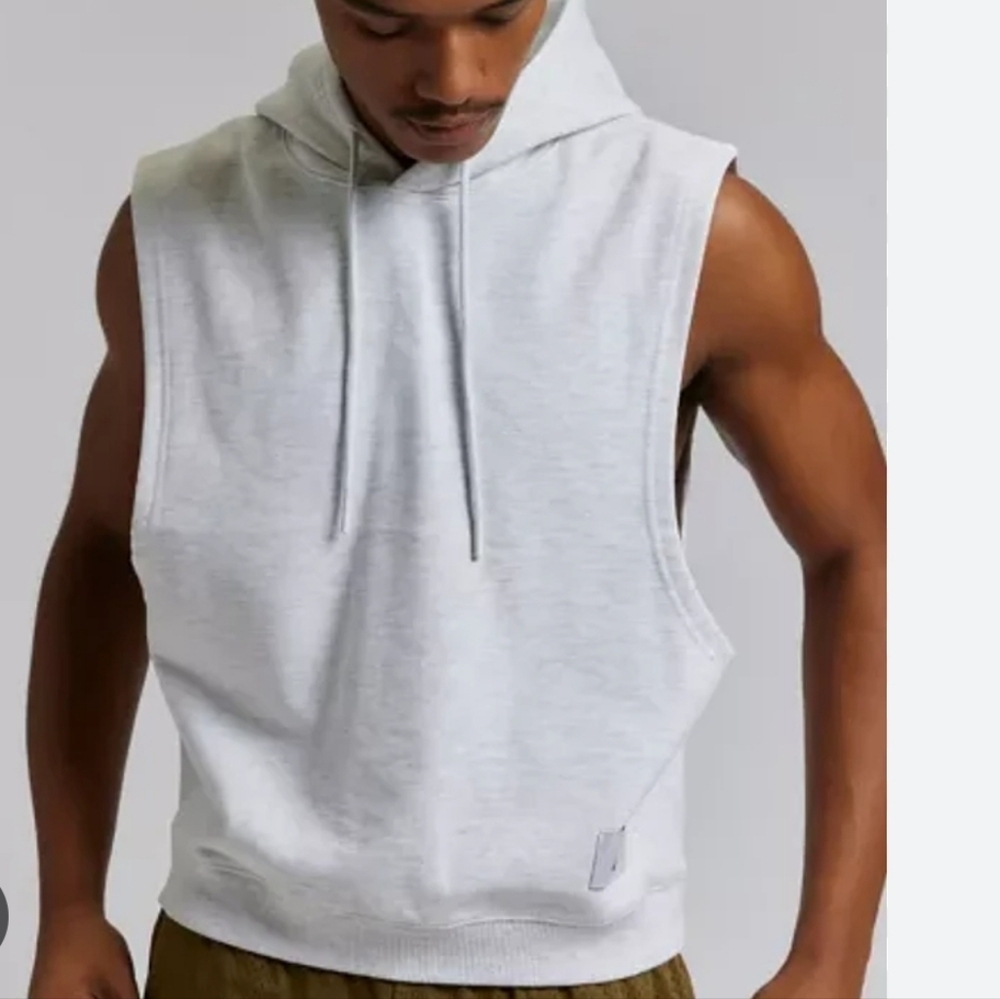Standard Cloth Sleeveless Muscle Hoodie Sweatshirt, Small, Light Gray, $39.00US